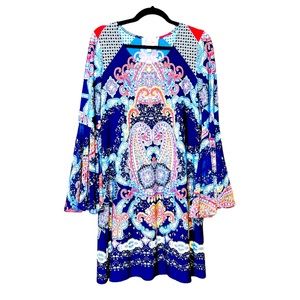 Ivy Lane Women’s Size Medium Sheer Bell Sleeve Dress Paisley Knee Length